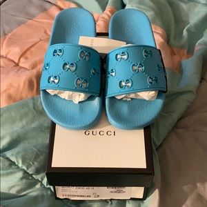 Girls Gucci slides turquoise